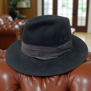 Vintage New York Hat Co. Fedora Men's Sz M Black Wool Felt Gangster Trilby USA